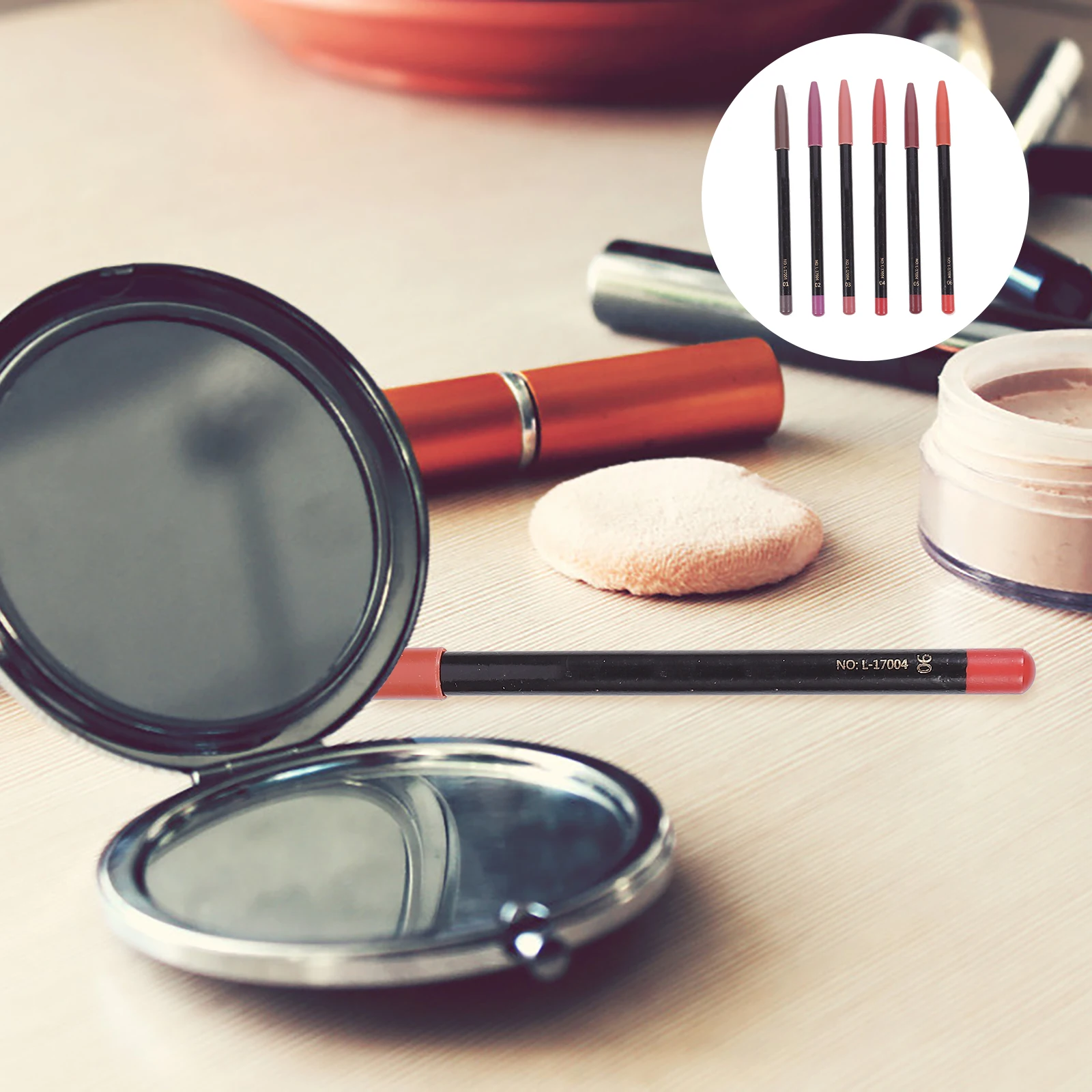 Delineador de lápiz labial, 6 uds., delineador de labios resistente al agua, lápiz de madera Premium, polvo de plástico, boceto, labios claros naturales, líneas suaves, sudor