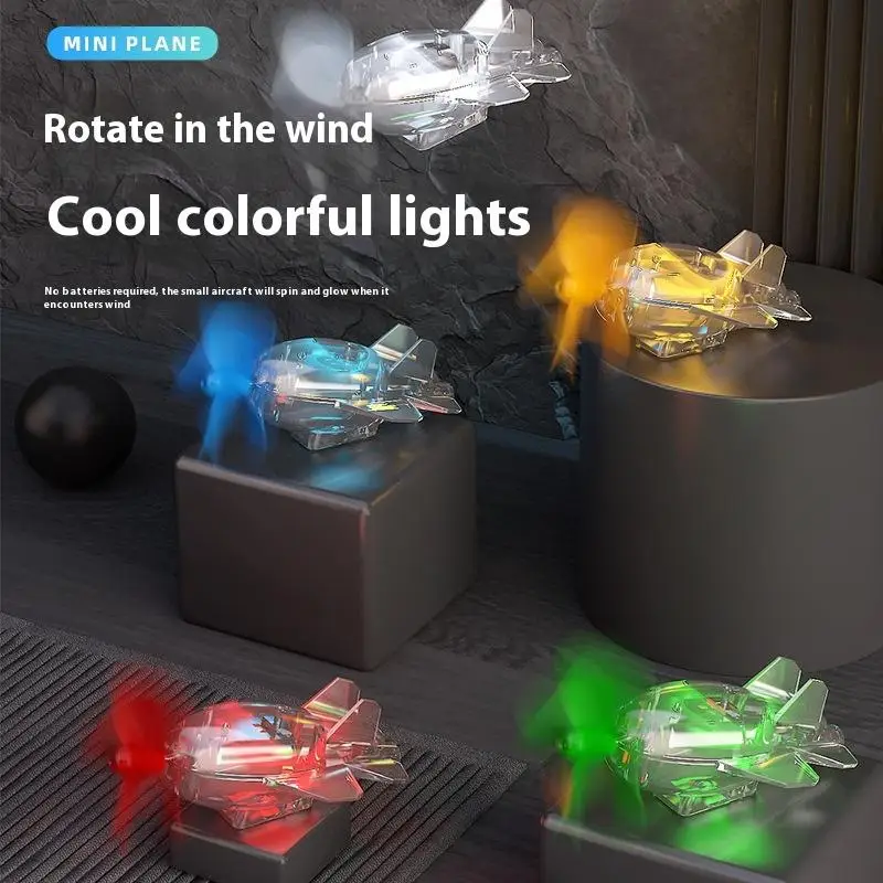 

1Pc Wind Powered LED Airplane Ornament For Motorcycles Handlebar Car Rearview Mirror At Night Rotating LED Lights Decoration