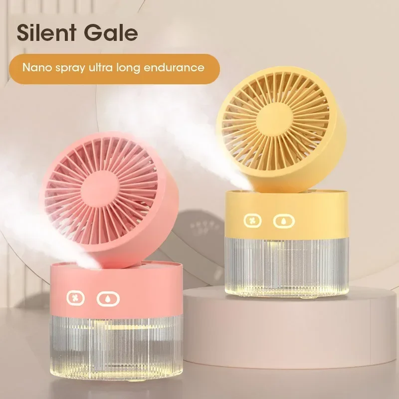 Kipas Semprot Pelembap Udara Baru Musim Panas 2024 Kipas Kabut Air Peralatan Rumah Tangga Desktop Mini Berpendingin Air USB Portabel dengan Lampu LED