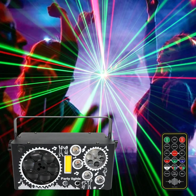 HCWE US LED Pattern Seven In One Home Entertainment DI Laser Light Projectors DMX Stage Christmas Party Disco Wedding Accessorie