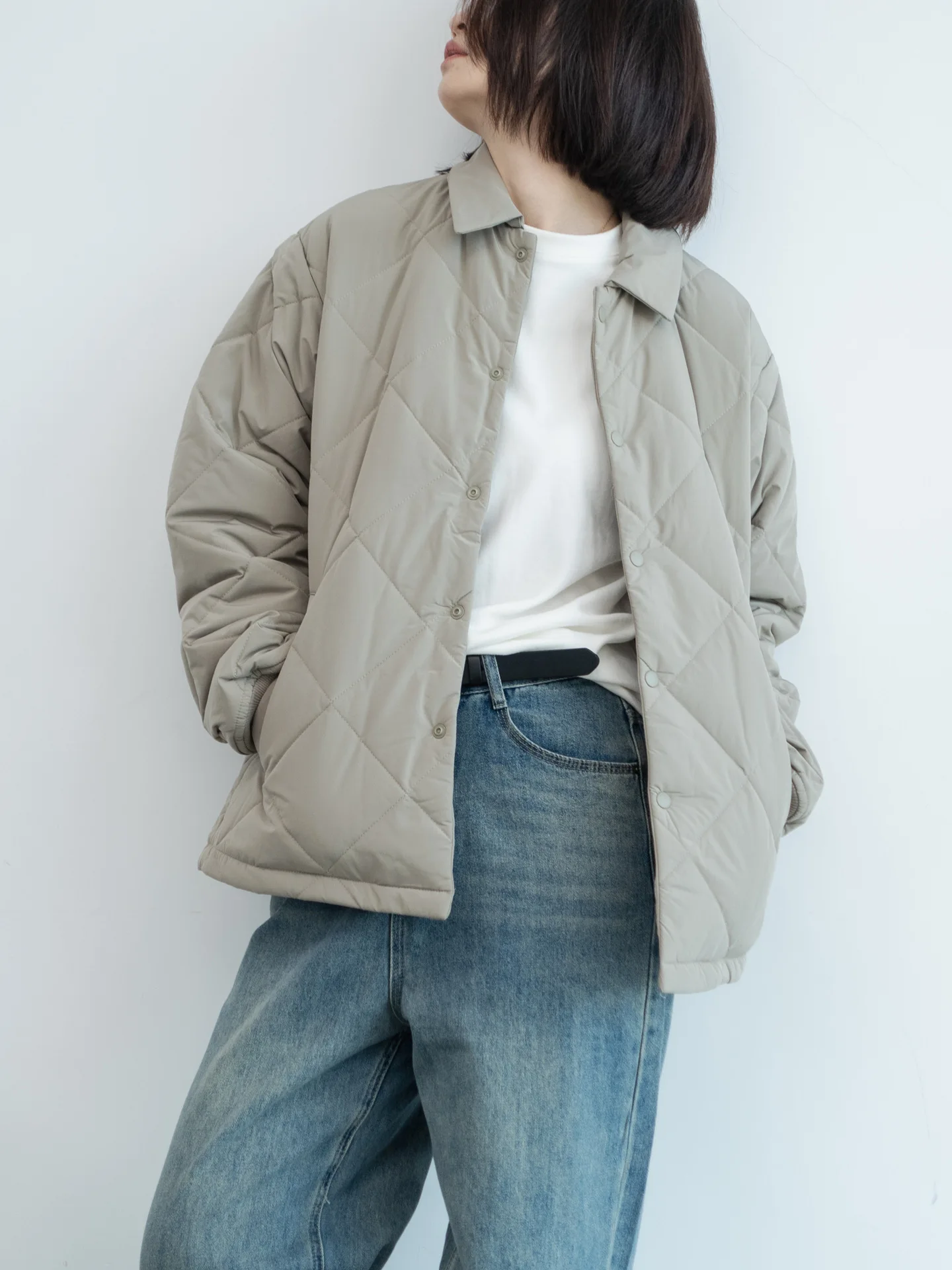 

Slimming Effect Loose Fit Cotton Jaet Women's Turn-down Collar Casual Versatile Sle Autumn Winter New Arrival