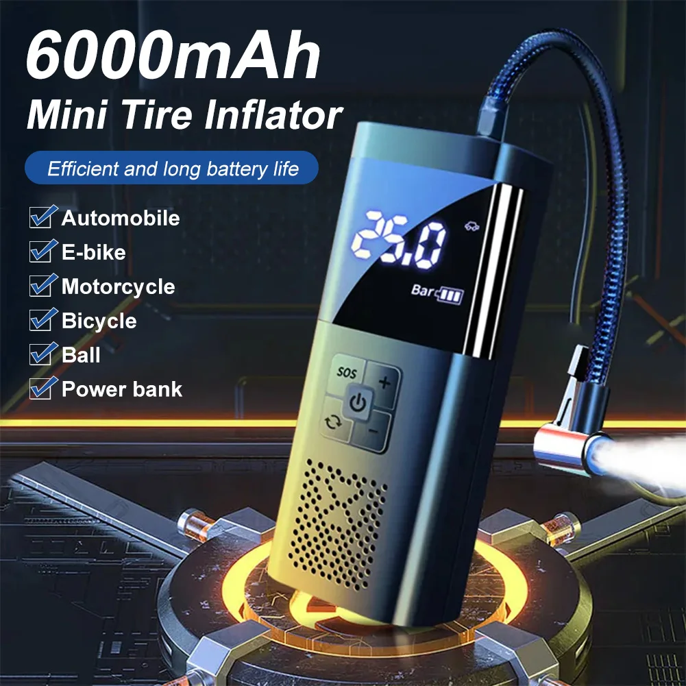 Mini Car Tire Inflator Portable Air Compressor Rechargeable Wireless Inflatable Pump with LED for Motorcycle Bicycle Tyre Balls