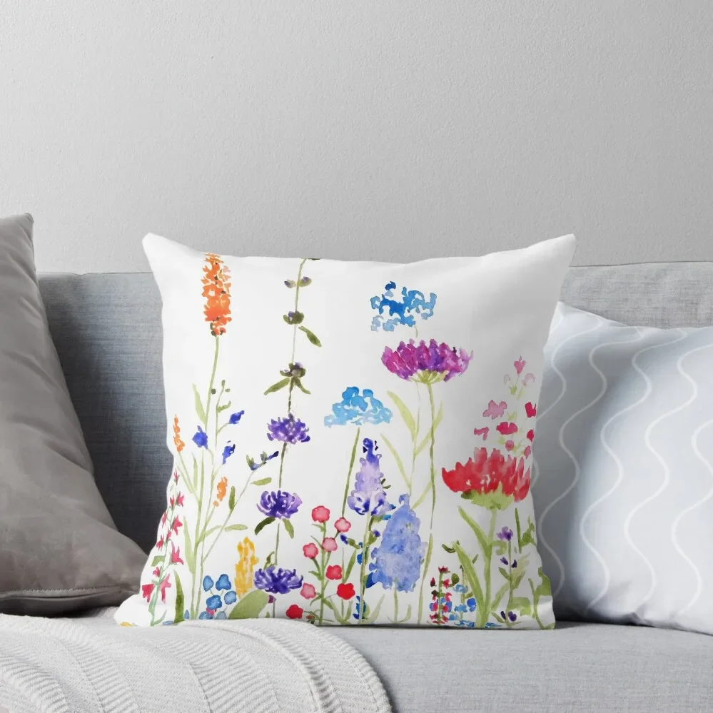 

colorful wild flowers watercolor painting Throw Pillow Couch Pillows Cushion Cover For Sofa