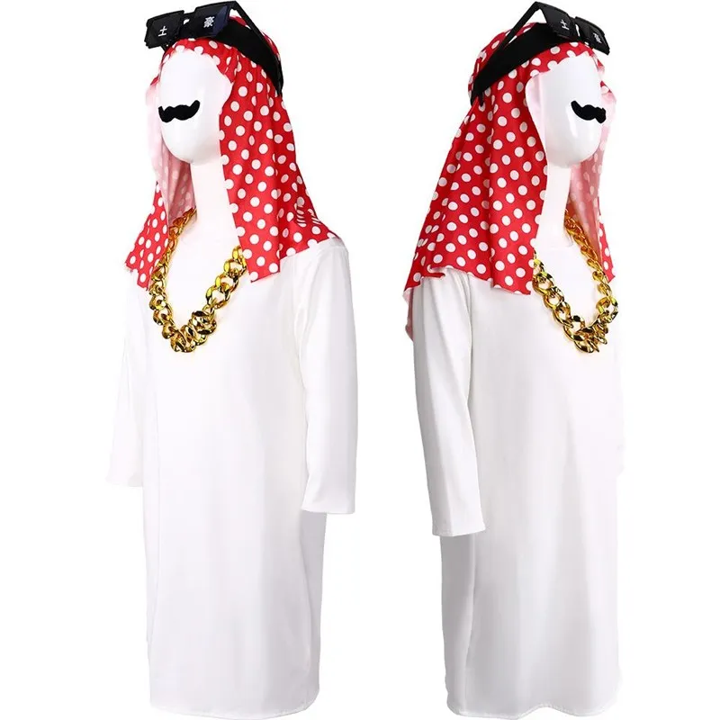 رداء عربي دبي طويل الشرق الأوسط رجل غني زي الهالوين الكبار عيد ميلاد الاسمية مضحك الزي Dr up ملابس المرحلة التقليدية
