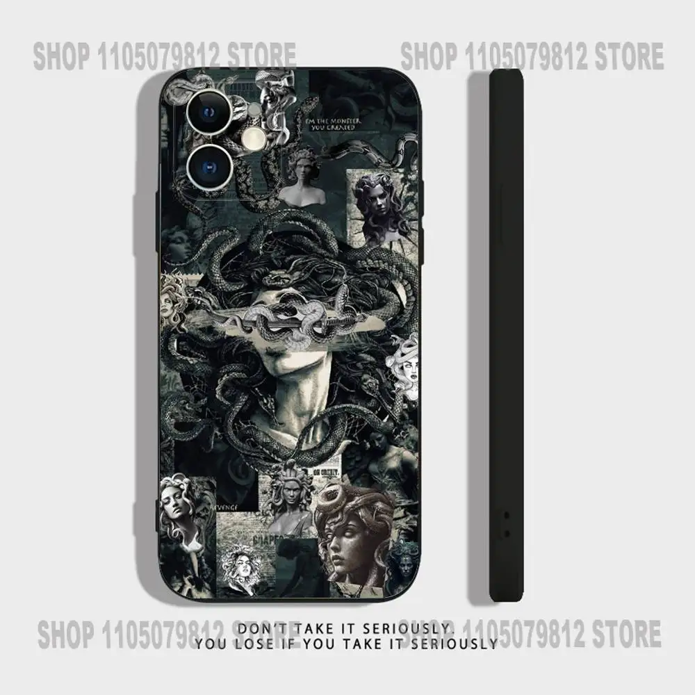 Medusa mitologia grega olhar comigo capa de telefone para iphone 17 16,15,14,13,12,11, pro,xs, max,xr,plus, mini silicone preto à prova de choque