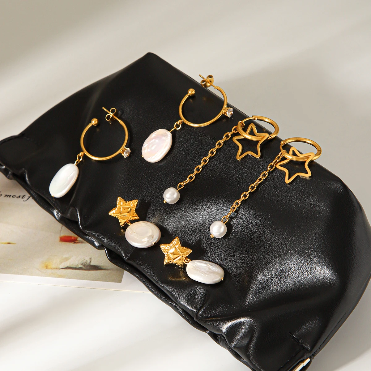 

Baroque Pearl Drop Stainless Steel Star Earrings For Women 18K Gold Plated Huggie Hoop Non Tarnish Daily Party Wear