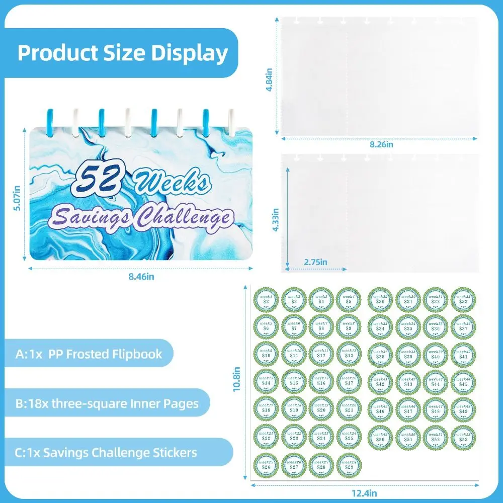 Reusable 52 Weeks Savings Challenge Notebook Weekly Colorful Budget Binder Planner Multi Pockets Loose Leaf Cash Planner Student