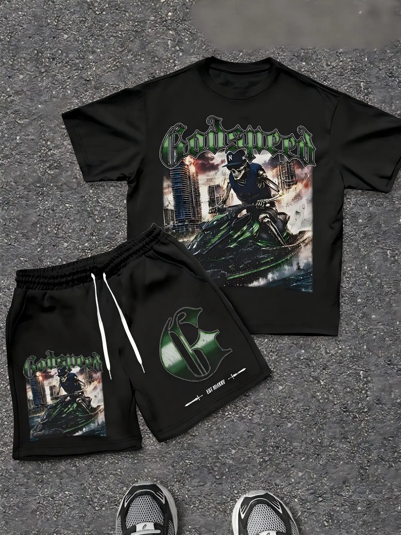 2026 Summer Men's Suit with 3D Printed Pattern Breathable and Lightweight Casual Roller Skating Hip-Hop Men's Clothing