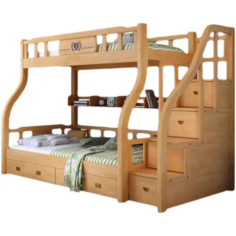 

！@Factory Direct Cheap Price Wooden Bunk Beds Solid Wood Bed Frame Storage Drawers Stair Bunk Bed with Guardrails