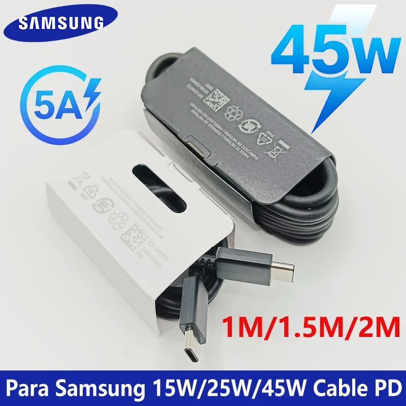 Cable USB-C Original Samsung de 45W 25W 15W PD con Carga Súper Rápida para Galaxy S26 S25 S24+ S23 A57 A56 A37 A17 F55 Z Fold 6