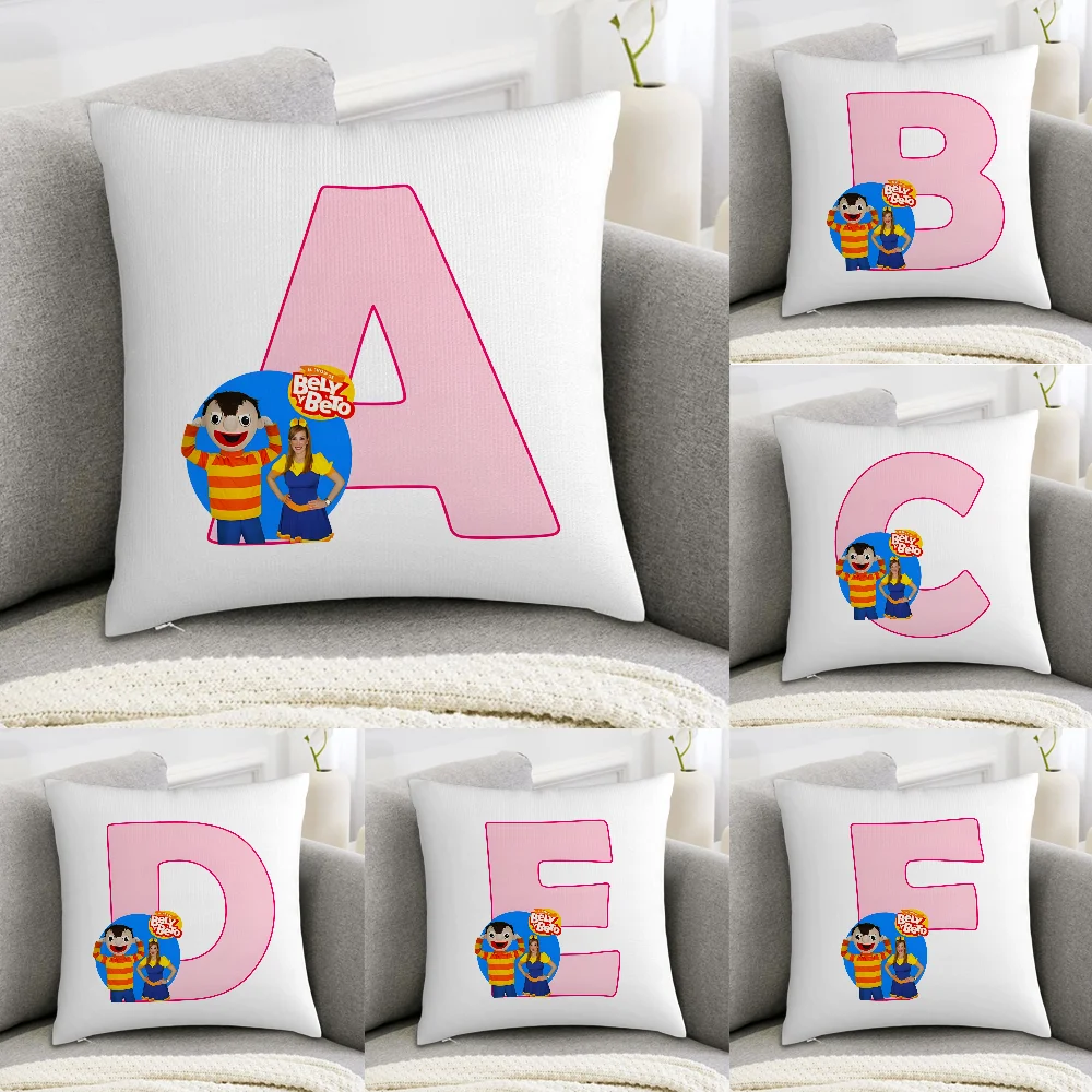 Funda de almohada rosa Abecedario B-Bely Y Beto, decorativa para sofá, con estampado de doble cara, fundas de almohada cuadradas de felpa, decoración de cojines