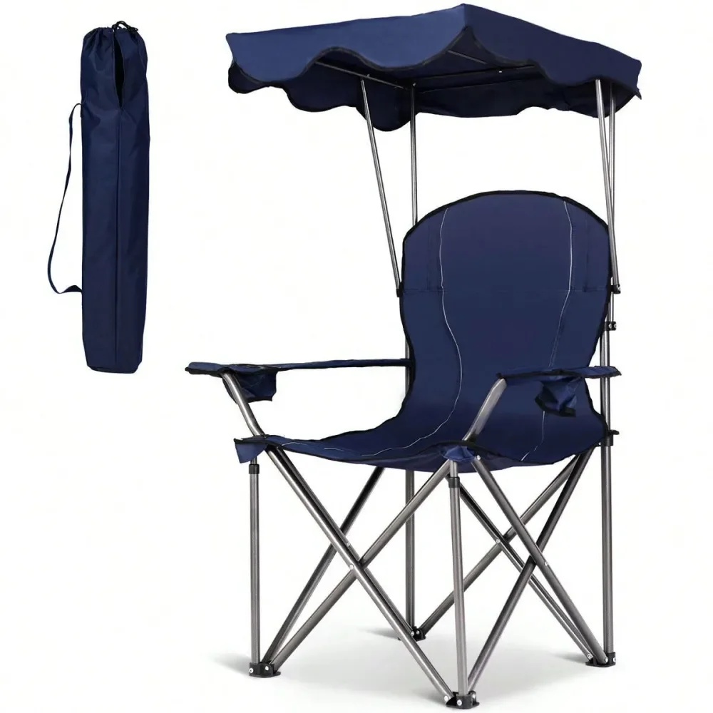 

Portable Folding Beach Canopy Chair W Cup Holders Bag Camping Hiking Outdoor