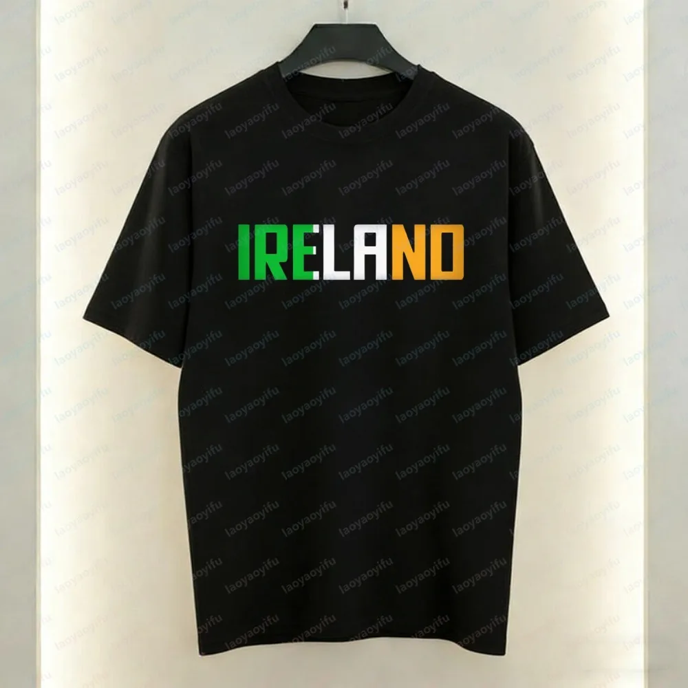 

Ireland Flag Color Cotton T-Shirt Vintage Classic Patriotic Casual Tops Ireland Soccer Fan Trend Short-sleev Men's Clothing