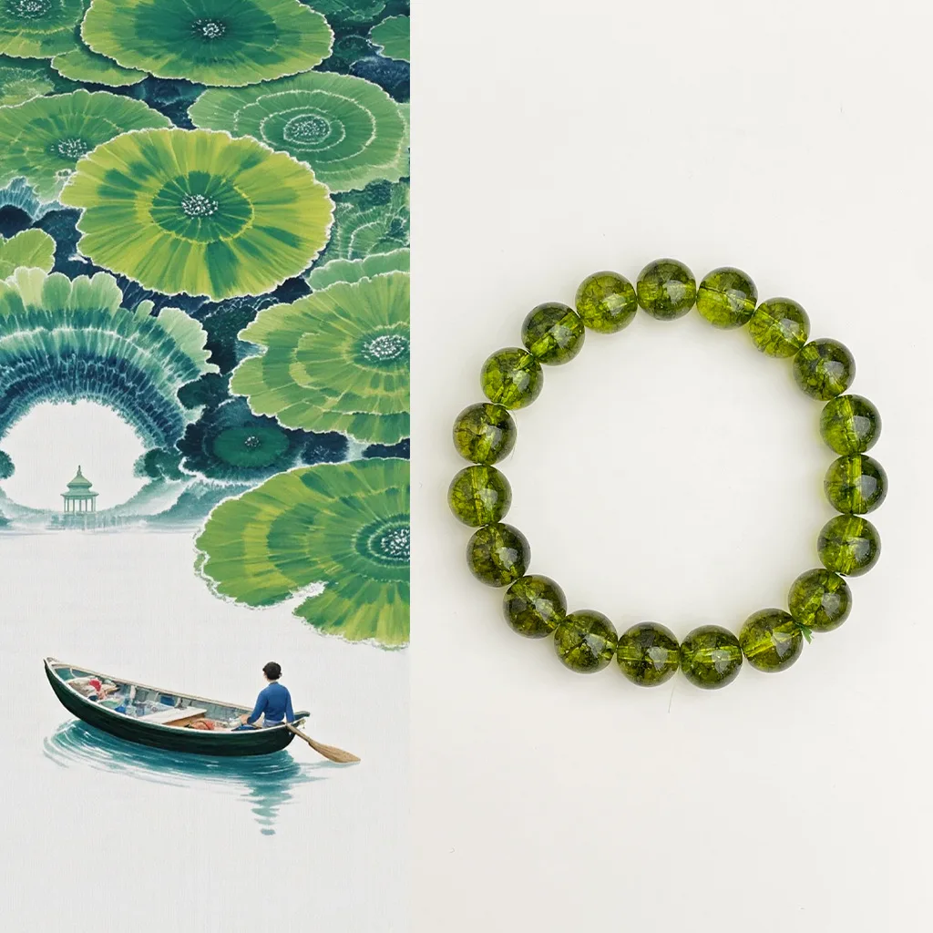 

Original Synthetic Peridot Crystal Bracelet, Retro Green Beaded Bracelet, High-end Light Luxury Jewelry