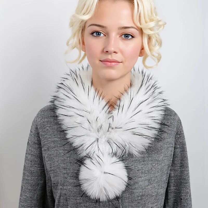 

1 шт. женский богемный шарф с принтом тай-дай с плюшевой отделкой из искусственного меха и элегантными акцентами помпона, теплый, дышащий повседневный аксессуар