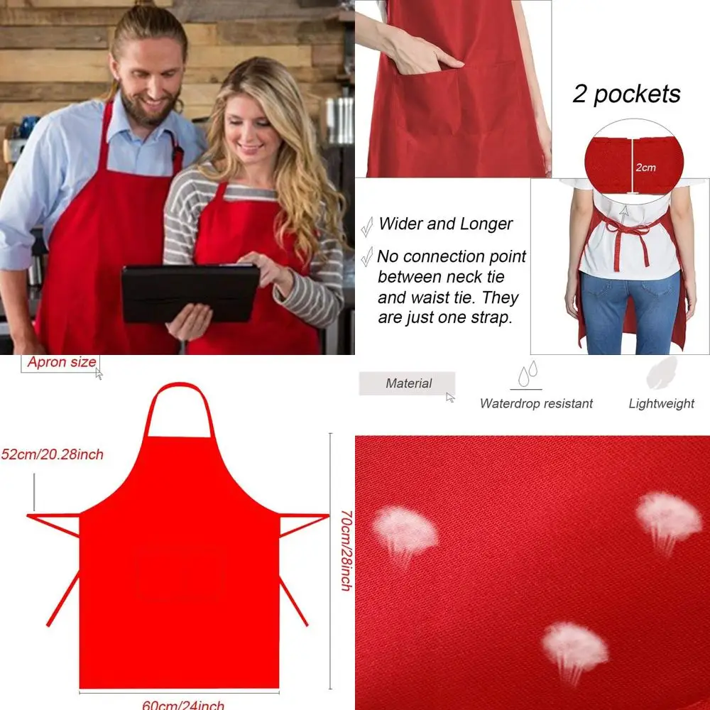 

Bulk Red Aprons for Men & Women, 2 Pockets, 24x28 inches, Artistic Cooking Kitchen Aprons