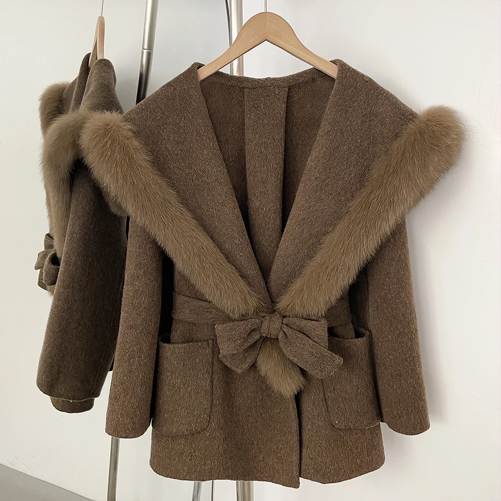 

OFTBUY Шерстяные пальто и тренчи для женщин, пальто с меховыми рукавами, женское шерстяное пальто, верхняя одежда, корейский популярный элегантный пиджак