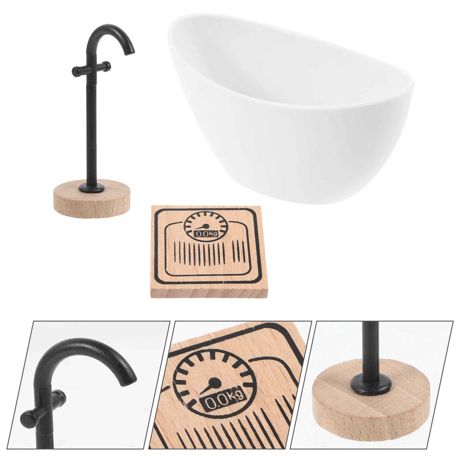 Simulation Mini Furniture Miniature Weighing Scale Bathtub Toilet Bowl Pretend Bathroom House Shower Small Wooden Toy