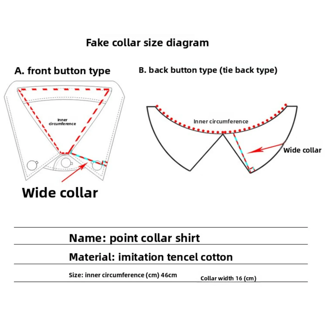 Stylish Oversized Point Fake Collar For Women Detachable Shirt Collar Neck Cover Versatile Decor Accessory Black White Optional
