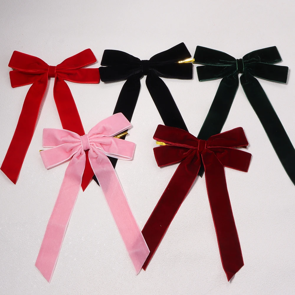 2/4 Stück Große Samt-Weihnachtsschleifen für Weihnachtsbaumdekoration, Kranz, Girlande, Lange Bandschleifen, DIY-Bastelarbeiten, Geschenkverpackung – Detail 4