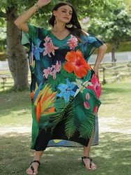 Floral Print Swimsuit Cover Up Robe De Plage 2024 Summer Bohemian Dress Loose Beachwear Cover-ups Beach Kaftan Pareo Dress