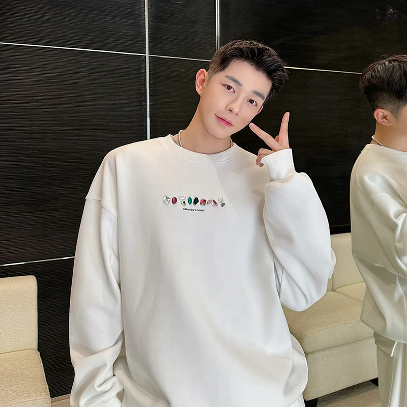 

Мужская толстовка Spring Faion с круглым вырезом, украшенная стразами, свободного кроя, удлиненная, удобная, повседневная, в стиле стритвир