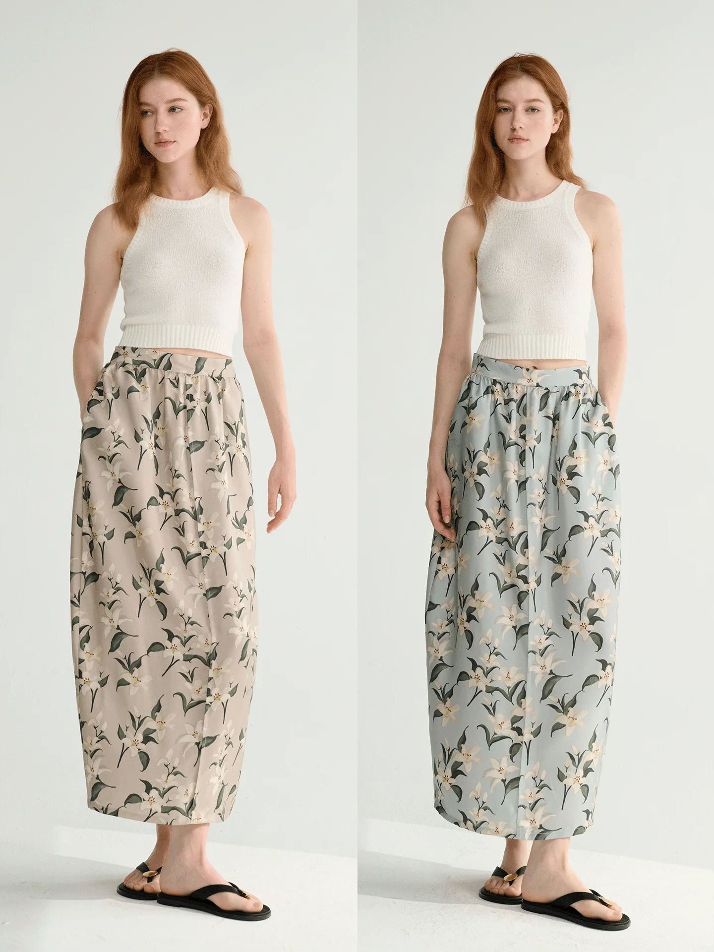 

Юбка-трапеция Maison Cecile из шелка с ручной росписью в виде бутонов лилии, с объемным принтом в виде цветочных бутонов