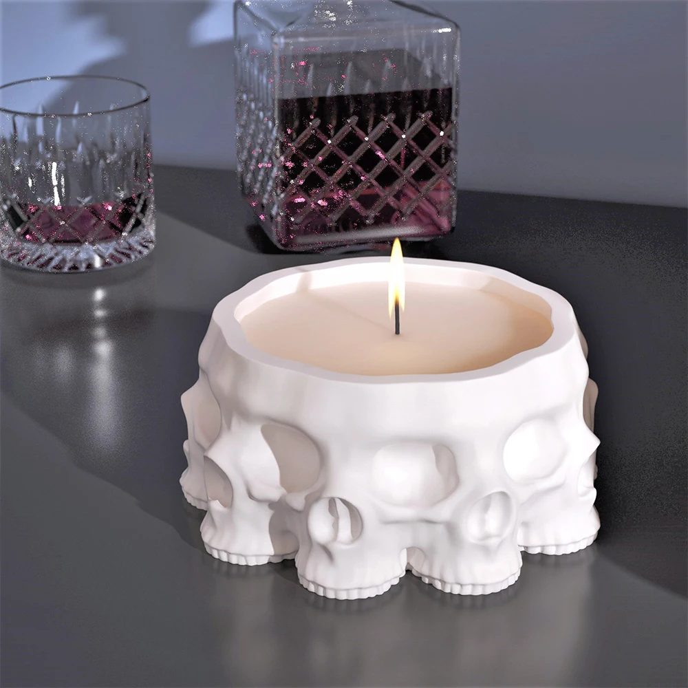 3D Concrete Flowerpot Silicone Mold DIY Cement Candle Jar Mould Multi-faceted Skull Home Decoration Tool