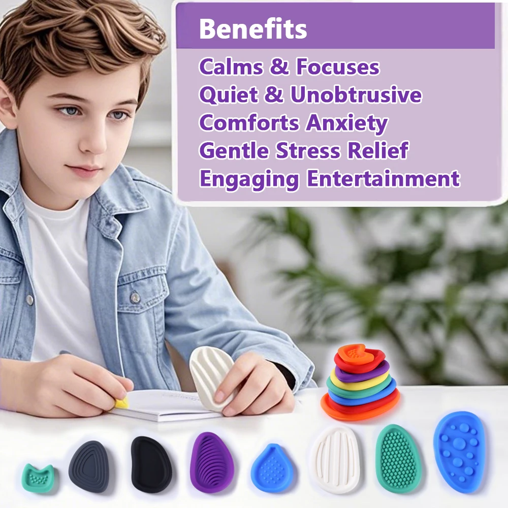 Children's Sensory Rocks Children's Stress Relief Toys Soft Silicone Textured Worry Rocks