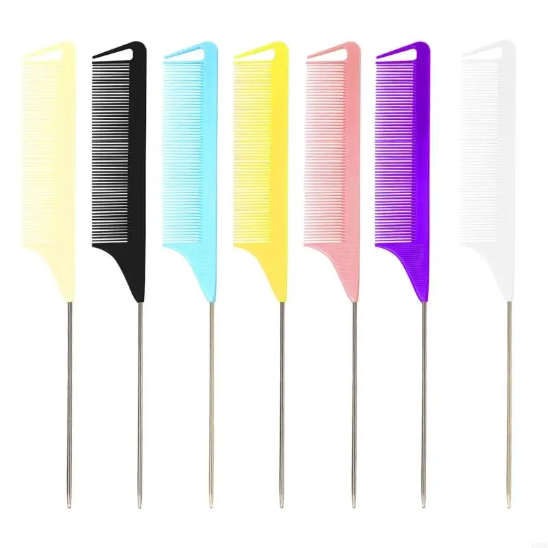 U0DE ฟันซี่หวีโลหะ Pin Anti-static ผมสไตล์หวีหางหนูจัดแต่งทรงผมเครื่องมือ