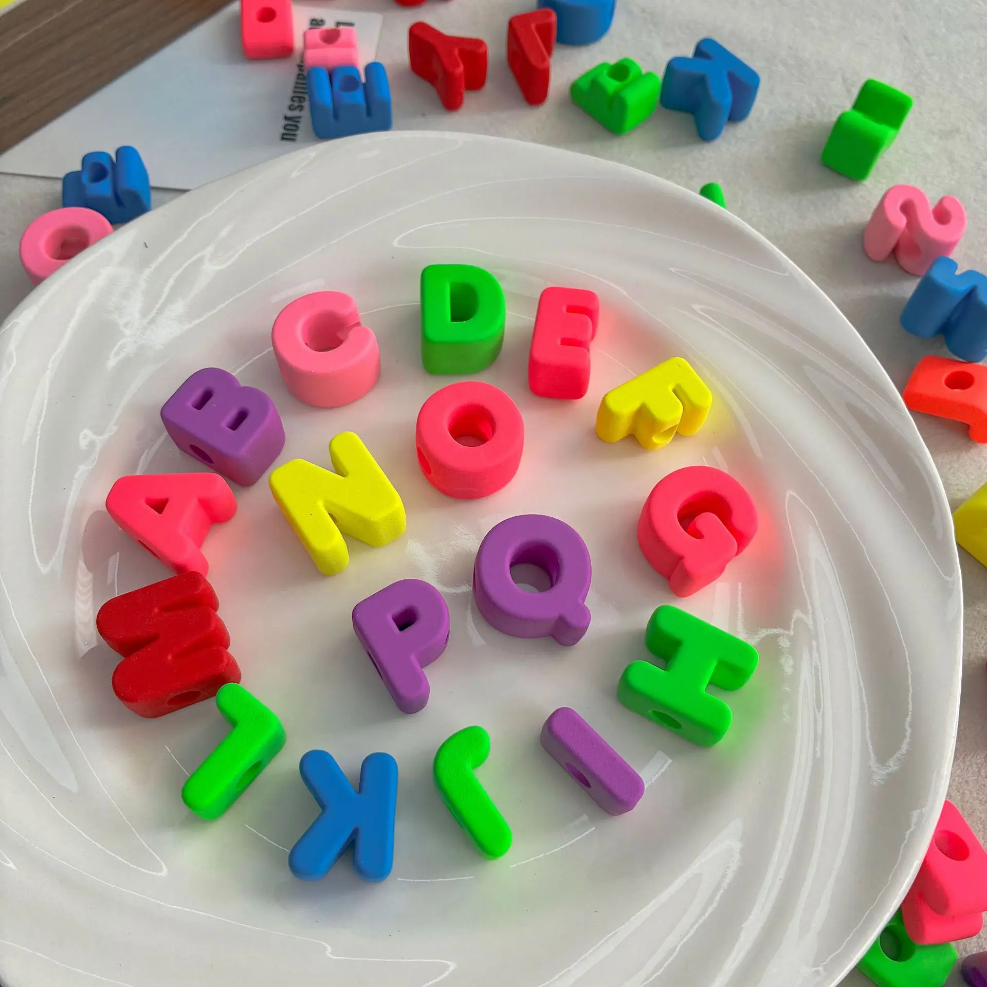 Large Hole Fluorescent Matte Solid Letter Beads A-Z for DIY Jewelry Making Kit Bracelet Key Chain and Educators to Learn Letters