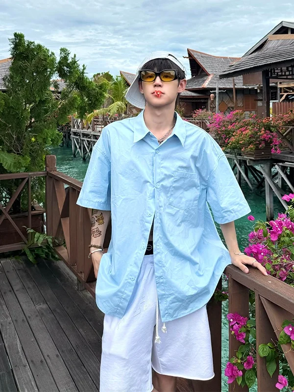 

Light Blue Beach Sun Protection irt ort Sve Thin Model Seven Sve Cleanfit f Sve irt Jaet for Men Summer