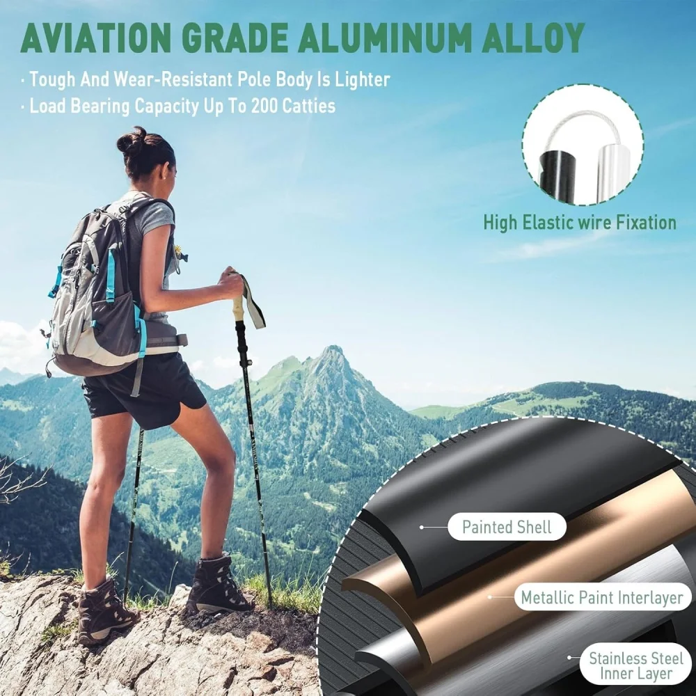 2er-Pack Faltbare Trail-Running-Stöcke aus Aluminium, Leichtgewichtig, Verstellbare Trekkingstöcke mit Antischock-Korkgriff für Nordic Walking und Wandern – Detail 1