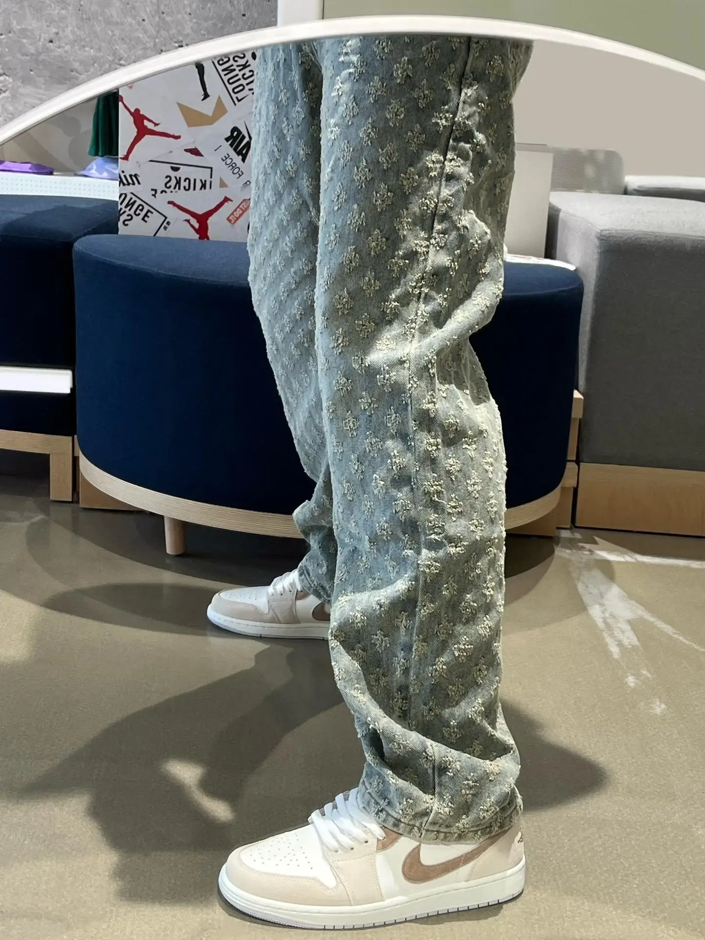 

Slimming Hole Denim Jeans Men's Straight Leg Loose Fit Trendy Brand Street Style Cotton Polyester Blend Youth Fashion