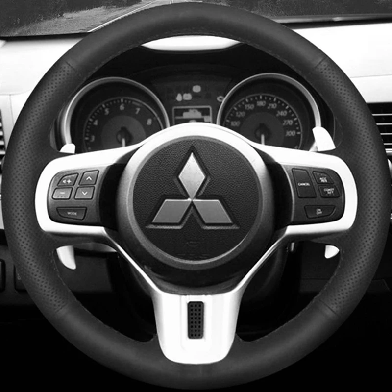 DIY Hand-stitched Black Microfiber Leather Car Steering Wheel Cover For Mitsubishi Lancer 10 EVO Evolution Car Accessories