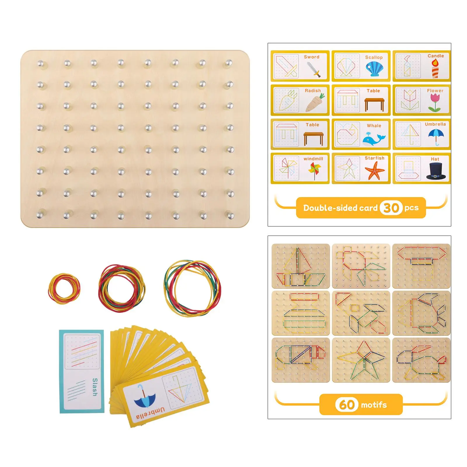 Wooden Geoboard Mathematical Manipulative Material for Toddlers Children