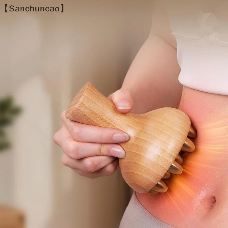 〔San〕Multipurpose Durable Gua Sha Tool Brass Head Massage Gua Sha Comb Long Wooden Handle Sturdy Meridian Point Massager Brush