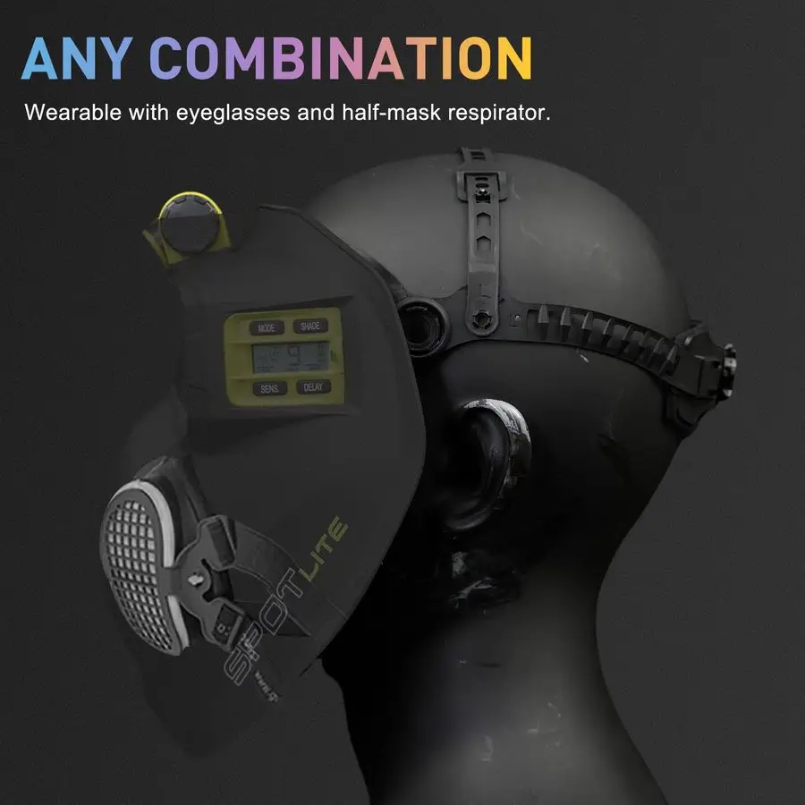 مجموعة نظارات لحام SPOTLITE True Color Auto Darkening، قناع حماية كامل للوجه لـ Tig، Mig، عصا قطع البلازما، أمبير الرقبة #2