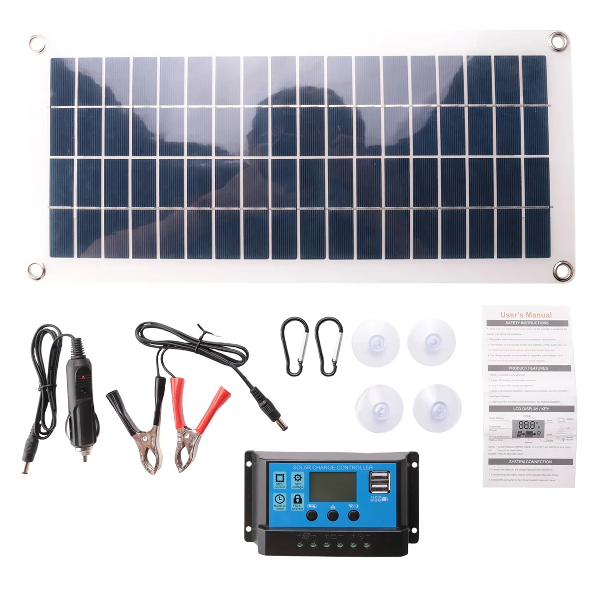 

30W Flexible Solar Panel Solar Cells for Car RV Boat Home Roof Van Camping Solar Battery, 10A Solar Controller Module