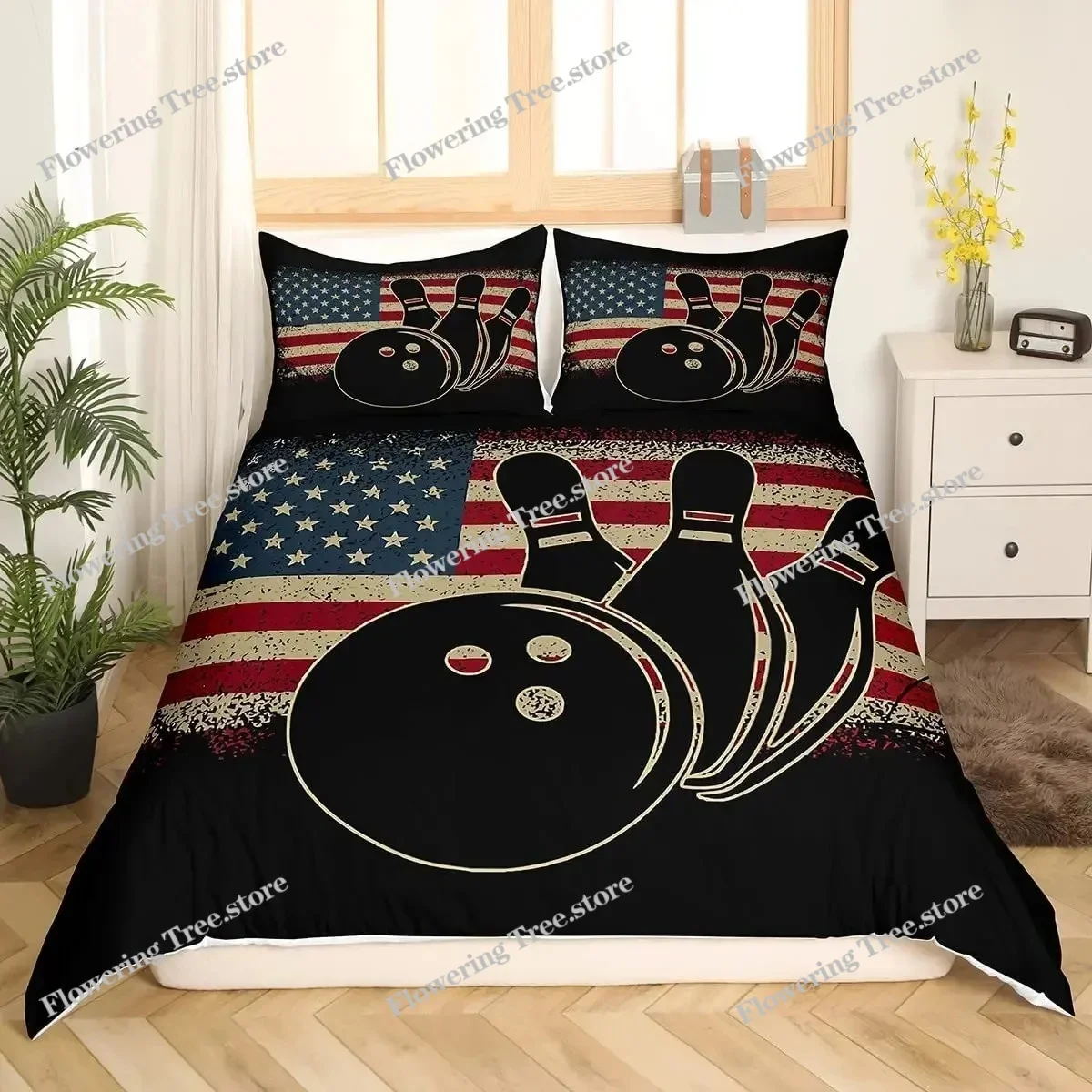 

Bowling Bedding Set, Sports Games Comforter Cover Twin Full Size For Kids Boys Girls Children Confetti Cover Set