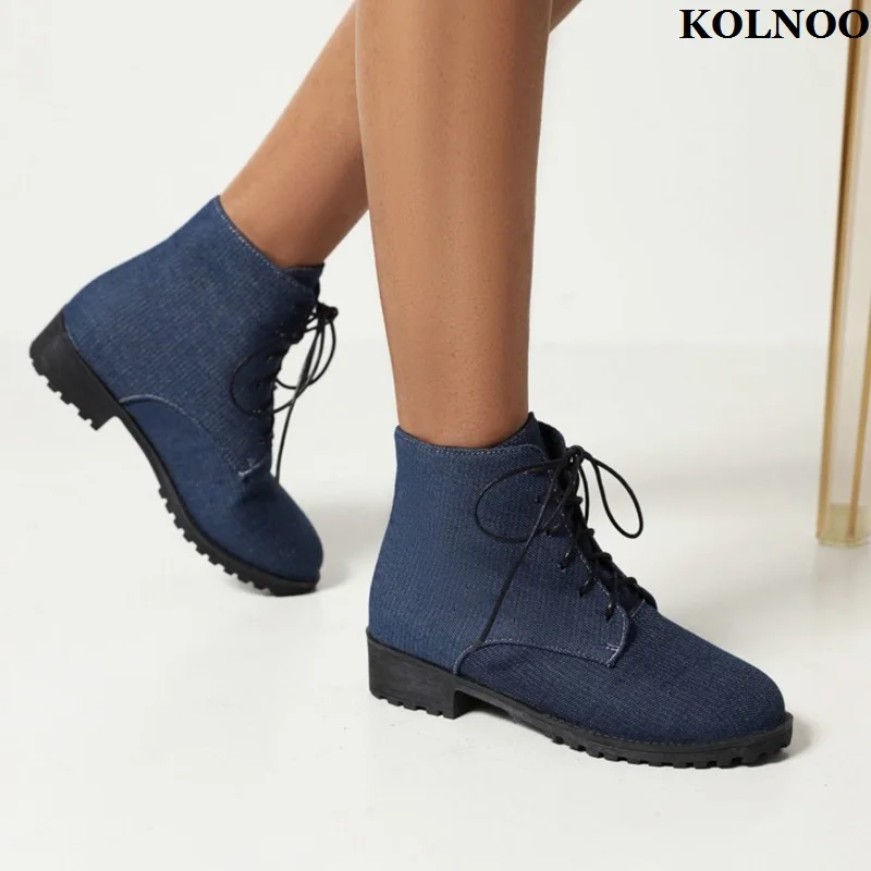 

Kolnoo New Handmade Women's Block Heels Ankle Boots Criss Shoelace 18-Colors Style Daily Booties Evening Fashion Hot Sale Shoes