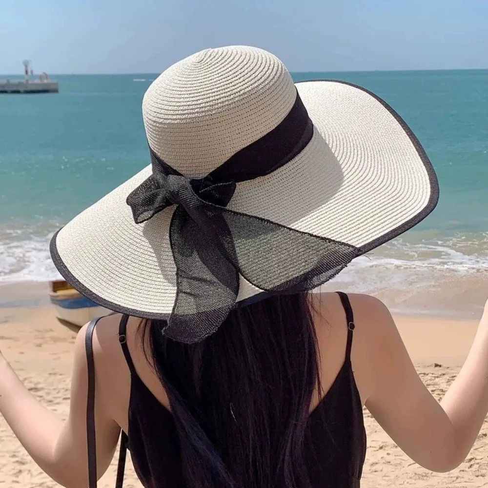 

Foldable Wide Brim Straw Sun Hat Oversize Sunscreen Weave Sun Cap Visor Flat Hat Sun Protection Hat Woman
