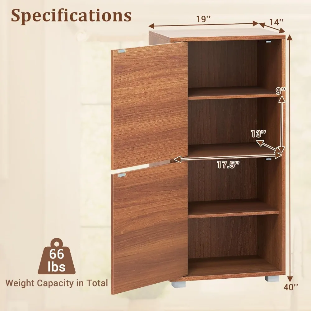 خزانة كتب خشبية قابلة للتكديس مع بابين، 4 حجرات، أرفف قابلة للتعديل لحلول تخزين المكاتب المنزلية