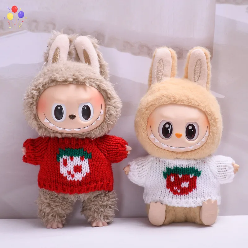 17cm Labubu Dolls Clothing Cute Mini Plush Doll's Outfit Accessories For The Monster Strawberry Star Sweater And Jeans FS31C