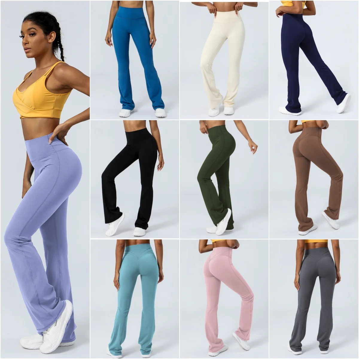 Women Flare Pants Stretch Bell Bottom Pants High Waist Yoga Leggings Long Bootleg Gym Trousers Dance Pilates Full Length Pants