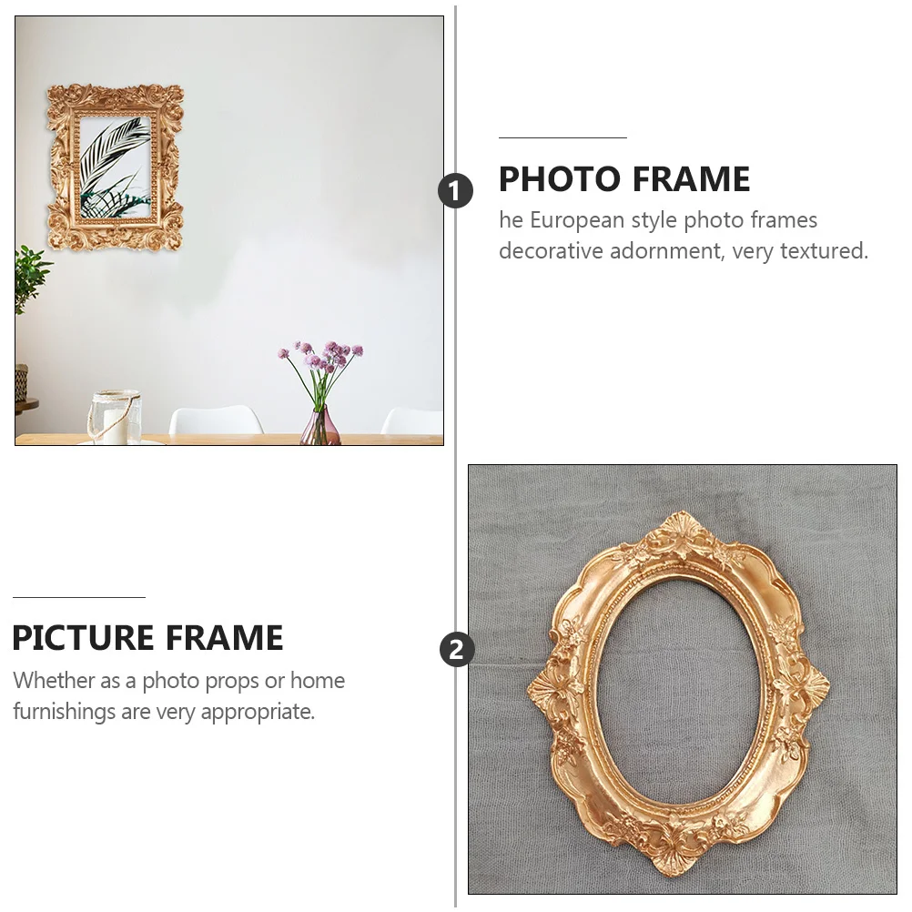 

2Pcs European Style Vintage Resin Photo Frames Retro Desktop Decoration Creative Photo Props for Home Coffee Shop