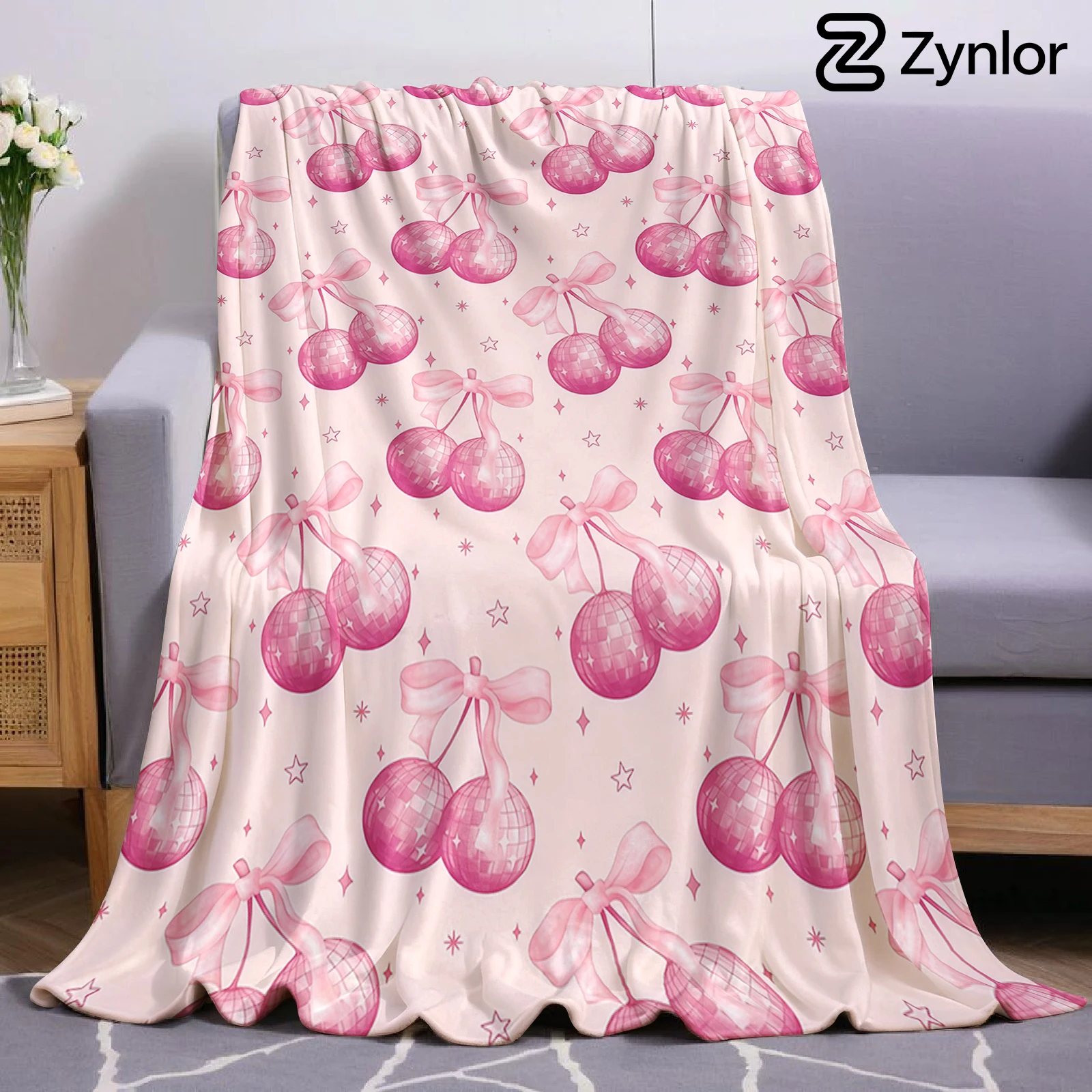 Disco Cherry Bow Ultra Soft Sherpa Fleece Blanket Fluffy Warm Thick Throw for Sofa Bedroom Couch Holiday Home Decor Gift