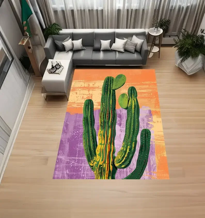 

Cactus, Western, Desert, Desert Plant, Green,Orange, Nature, Light Purple , Home Decor Rug, Modern , Popular Rug
