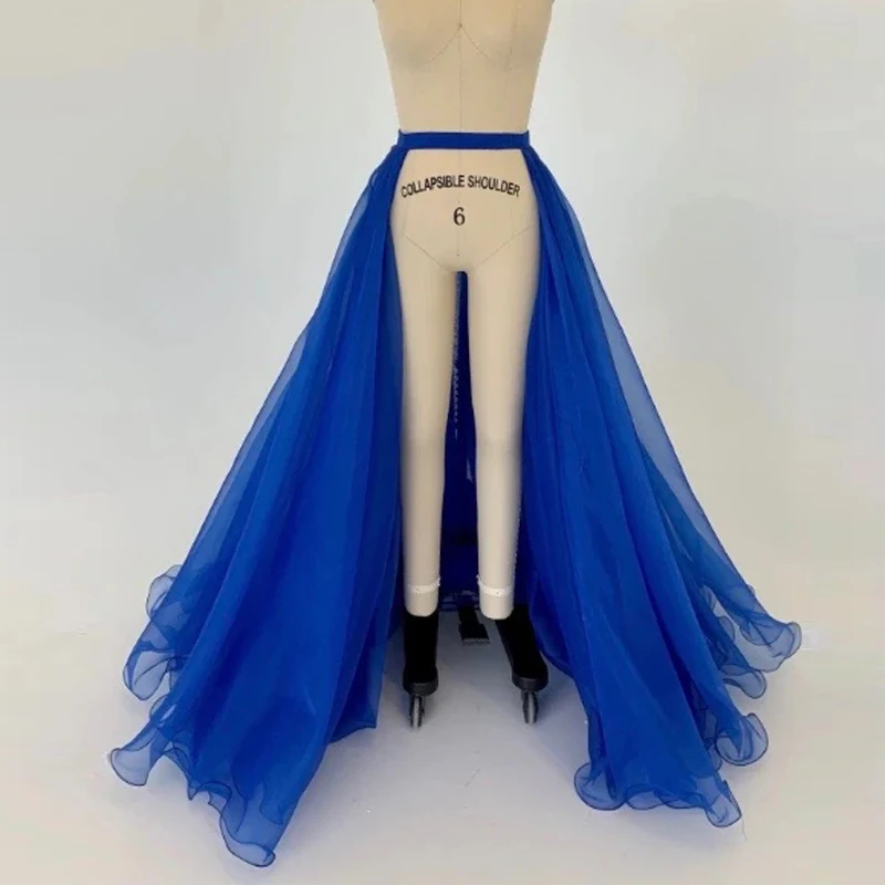 Elegant Wedding Train Detachable Organza Skirt Royal Blue 3 Layers Ruffle Elastic Waist Floor Length Tailing Party Bridal Skirt