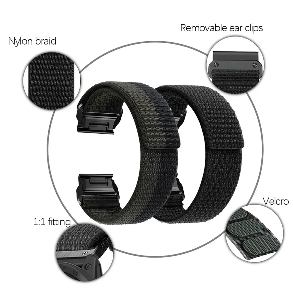 Hook Loop Nylon Band For Garmin Fenix 7X 6X Pro 5X Plus 3 HR Strap 26mm Instinct 2X Tactix Delta MK2 QuickFit Watchband Bracelet